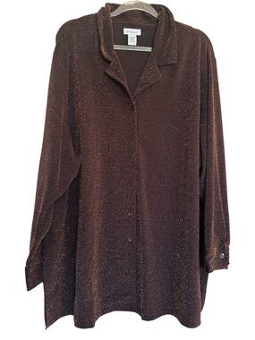 Avenue metallic bronze button Up Shirt Women’s 26/28 Long Sleeves Shimmer Tunic